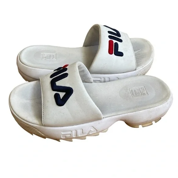 Fila Women's Disruptor Bold Slide Sandals Cushion Sole Red White Blue Sz 7 - Picture 1 of 10